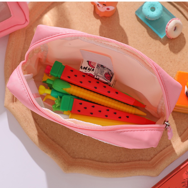 Túi Lưới Đựng Bút/Mỹ Phẩm Trong Suốt Họa Tiết Hoạt Hình Phong Cách Nhật Hàn Độc Đáo