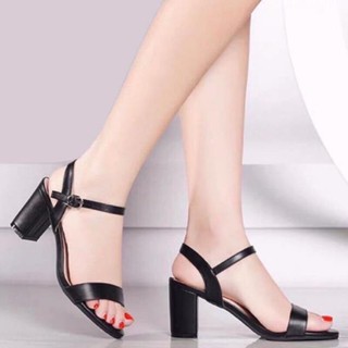 Giày sandal cao gót vuông 7p quai ngang hở gót da mềm - SD93