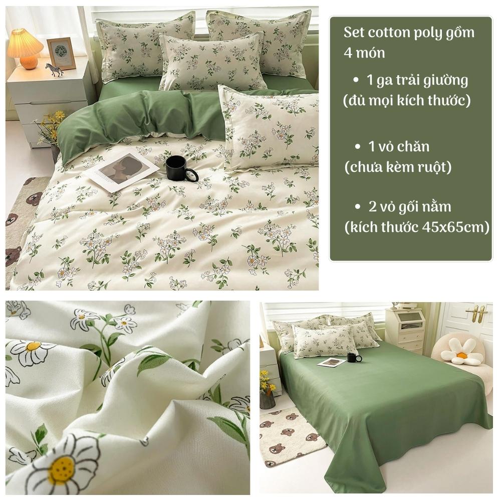 Bộ 4 món chăn ga gối đệm poly cotton ga giường họa tiết hoa nhí vintage, bộ ga gối drap giường bo chun - Otama Bedding | BigBuy360 - bigbuy360.vn