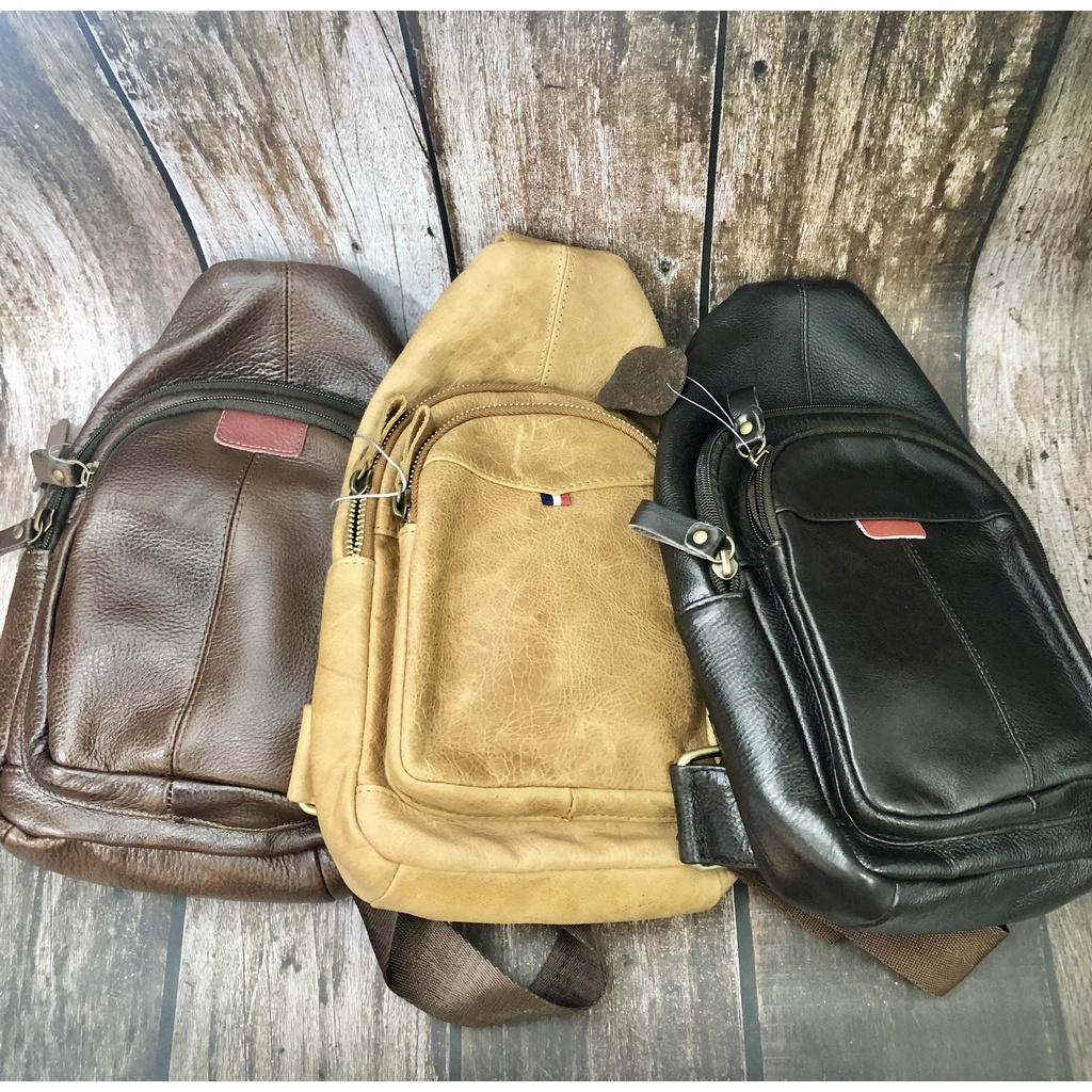 Túi Đeo Chéo Nam Da Bò Thật, Túi Đeo Trước Ngực Thời Trang Nam - BH 24 Tháng