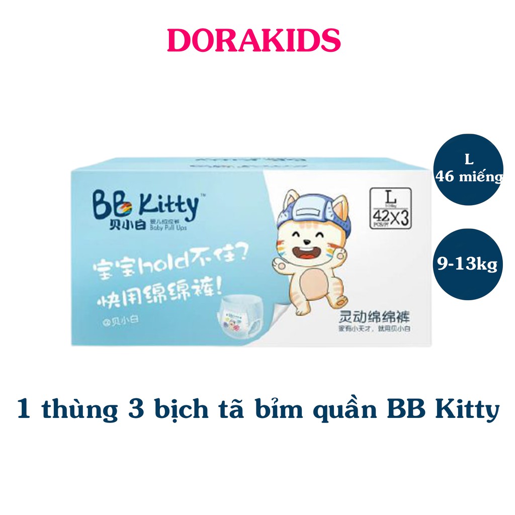 Bộ 3 bịch Tã Bỉm quần BB Kitty nội địa Trung siêu thấm hút, an toàn cho bé đủ size M48, L46, XL44, XXL40 từ 5-18kg