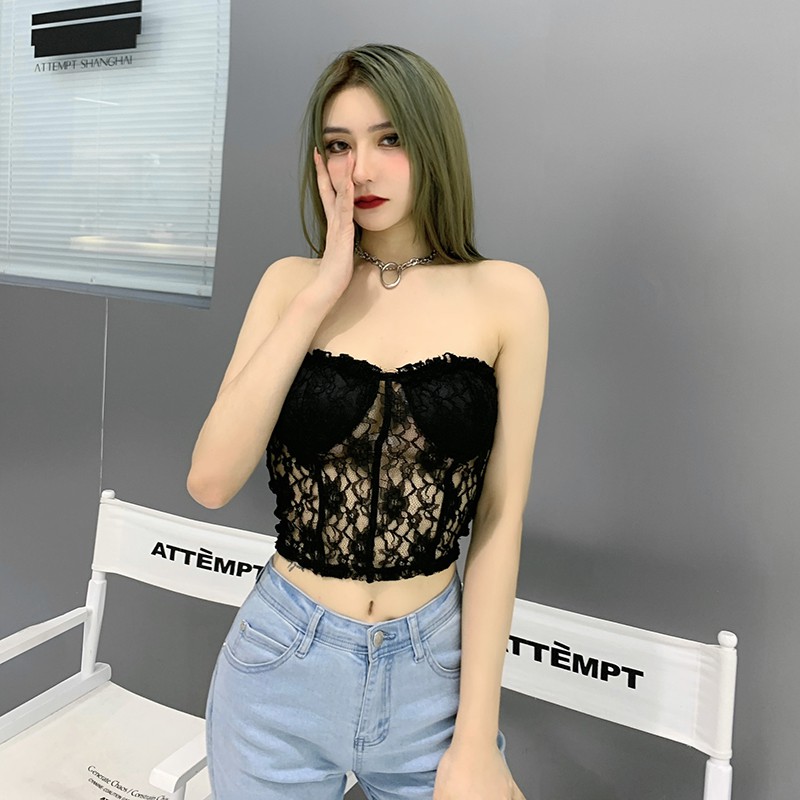 Áo croptop ống ren hoa dạng corset HAC119 - Hỉn Hỉn Store