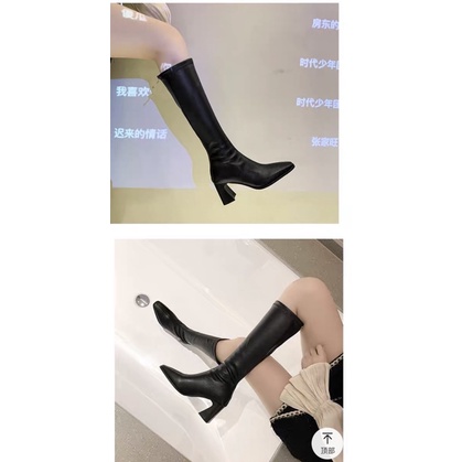 [sẵn]bốt gối (boot đùi) gót cạnh da lì trơn 7p-có lót nỉ (FULL HỘP hàng QC) mã 229 | BigBuy360 - bigbuy360.vn