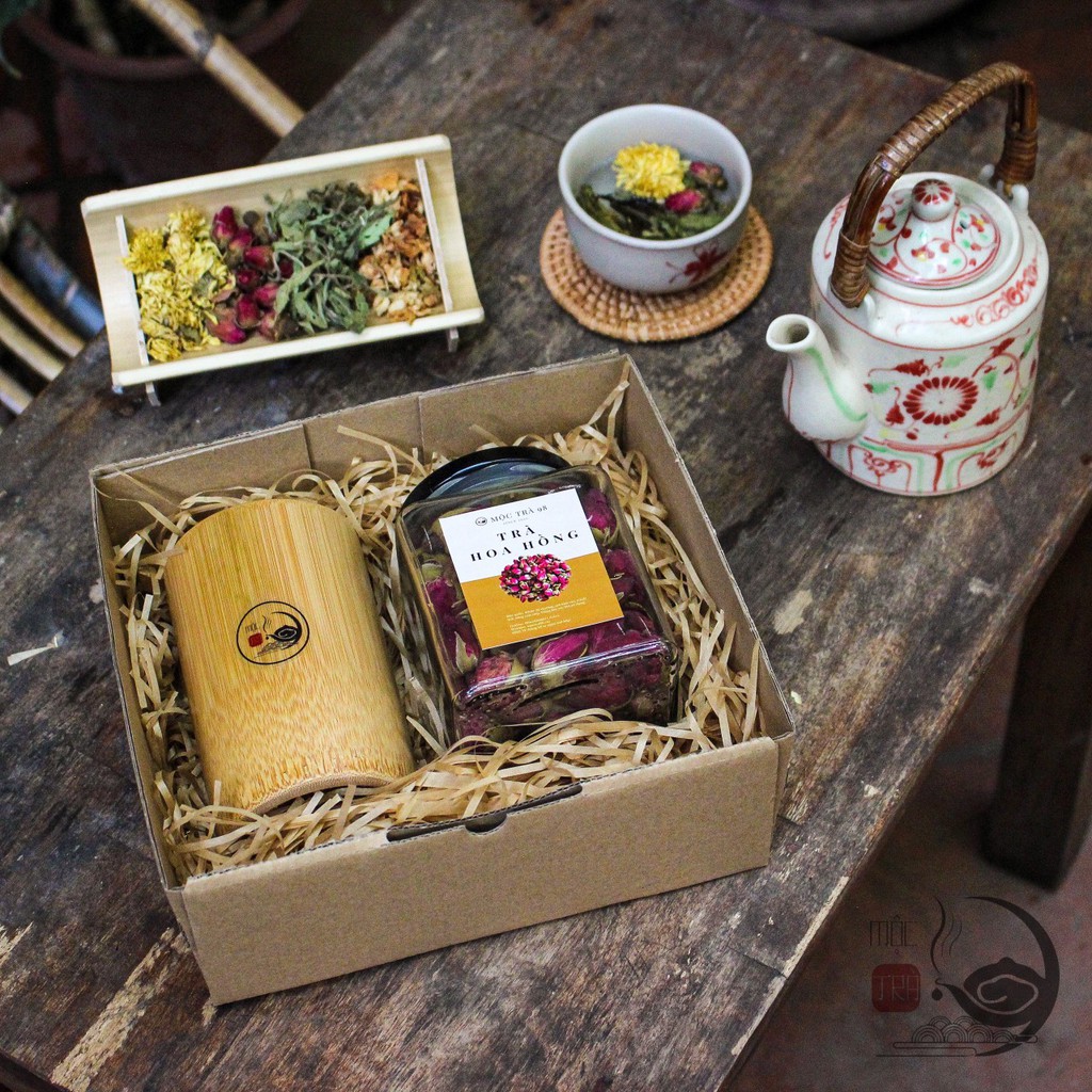 Trà hoa sấy khô 5 loại trà thơm ngon Tặng kèm cốc bằng tre Hũ 500ml - MỘC TRÀ 98