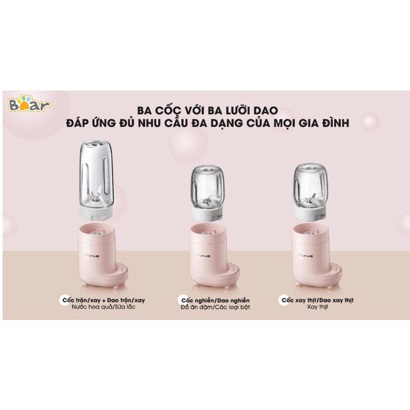 MÁY XAY 3 CỐI BEAR LLJ-C04J1 CAO CẤP CHẾ BIẾN ĐỒ ĂN DẶM CHO BÉ - BẢO HÀNH CHÍNH HÃNG