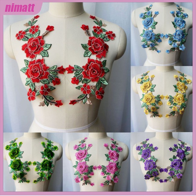 Miếng Vải Ren Thêu Hoa Hồng 3D Dùng May Đầm Cưới DIY 2