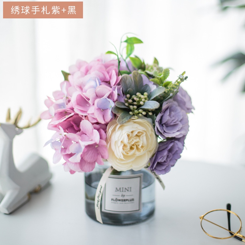 Bình hoa cắm sẵn giả cao cấp giống thật để bàn trang trí phòng ngủ mini phòng khách bàn làm việc