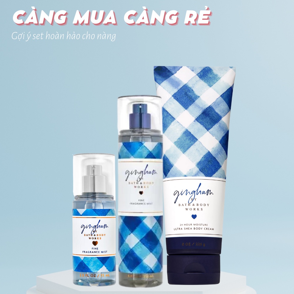 Xịt Thơm Body Bath And Body Works Gingham Khử Mùi Lưu Hương Thanh Mát Size Mini 75ml