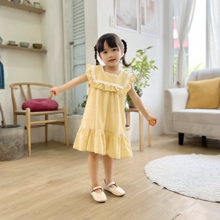 V040 Váy trẻ em Xinh House Phối Ren Sọc Vàng Cho Bé Gái