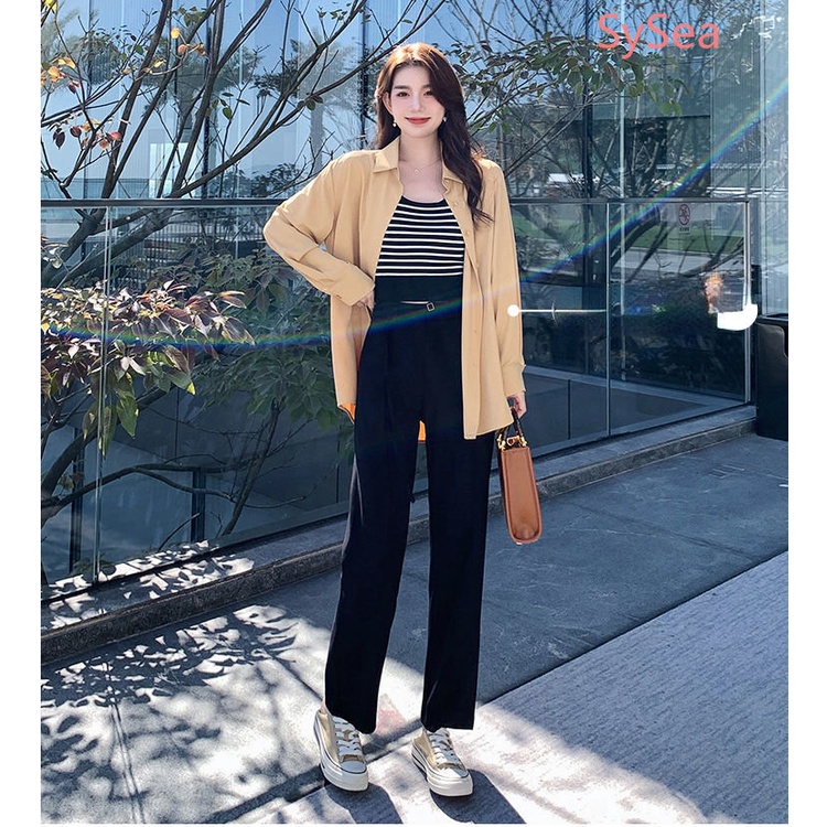 Áo Hai Dây Dệt Kim Kẻ Sọc Thời Trang Hàn Quốc Cho Nữ