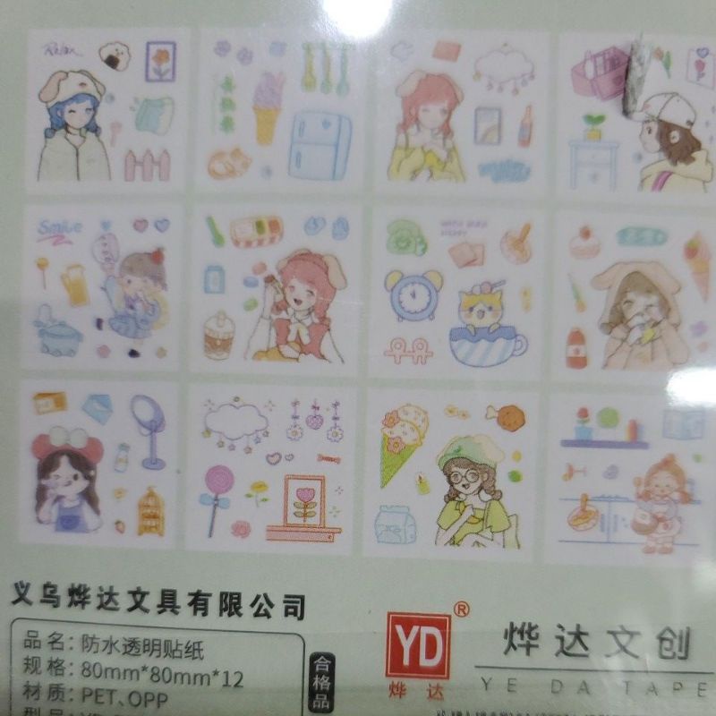 1 tập gồm 12 tấm hình dán sticker chống thấm nước