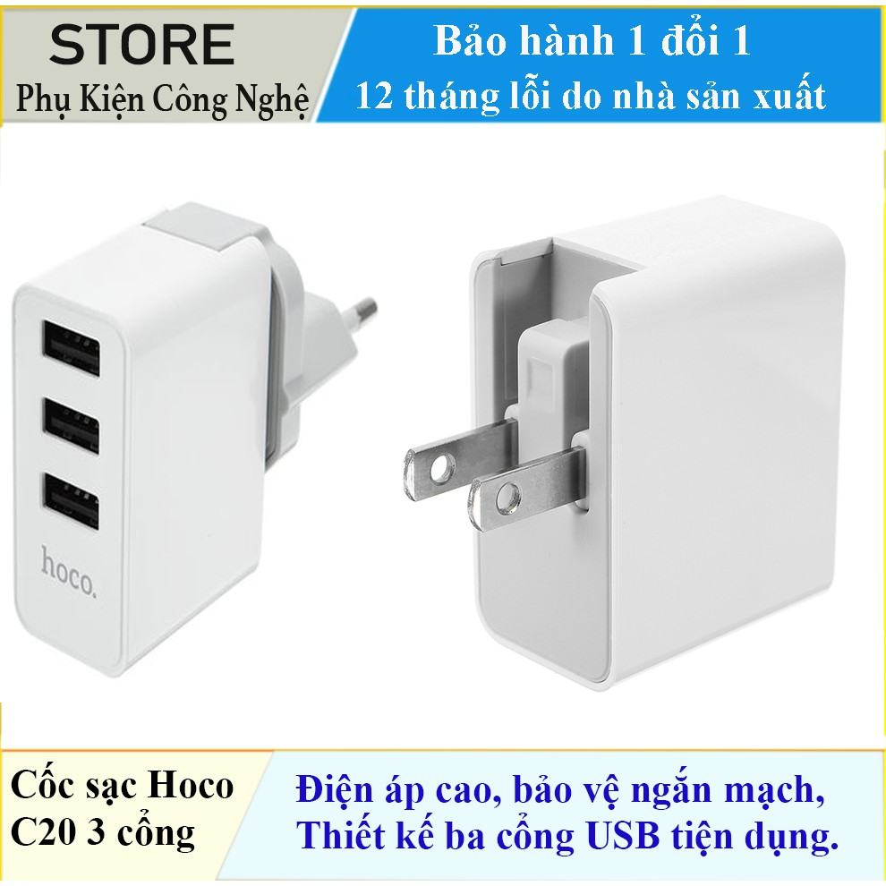 cốc sạc Hoco C20 3 cổng