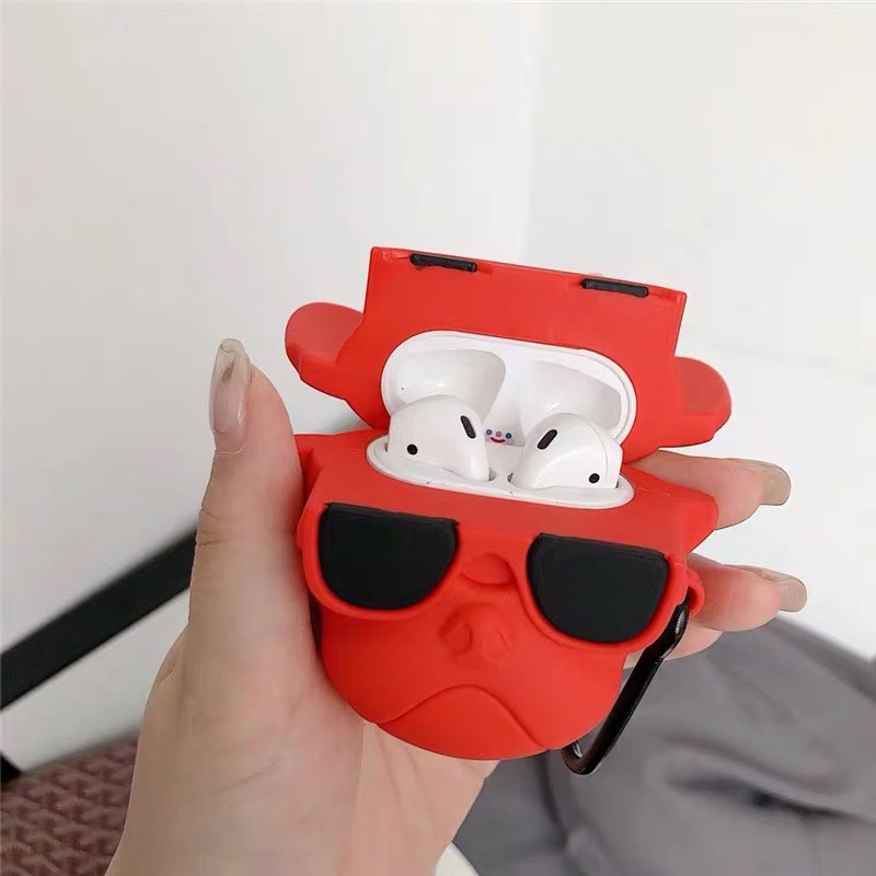 Case Airpods Bảo Vệ Tai Nghe Hình Chó Ngầu Bull Dog Đen Đỏ  Case Airpods 1-2 Siêu Ngầu