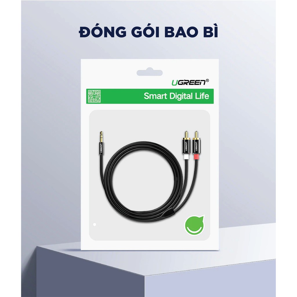 Dây Audio 3.5mm ra 2 đầu RCA (Hoa sen) UGREEN AV116 | Đầu nối mạ vàng 14K | Kết nối dễ dàng | Bảo Hành 18 Tháng 1 Đổi 1.