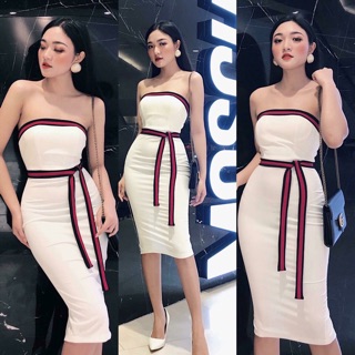 ( SALE ) Đầm ống cúp ngực cột dây nơ
