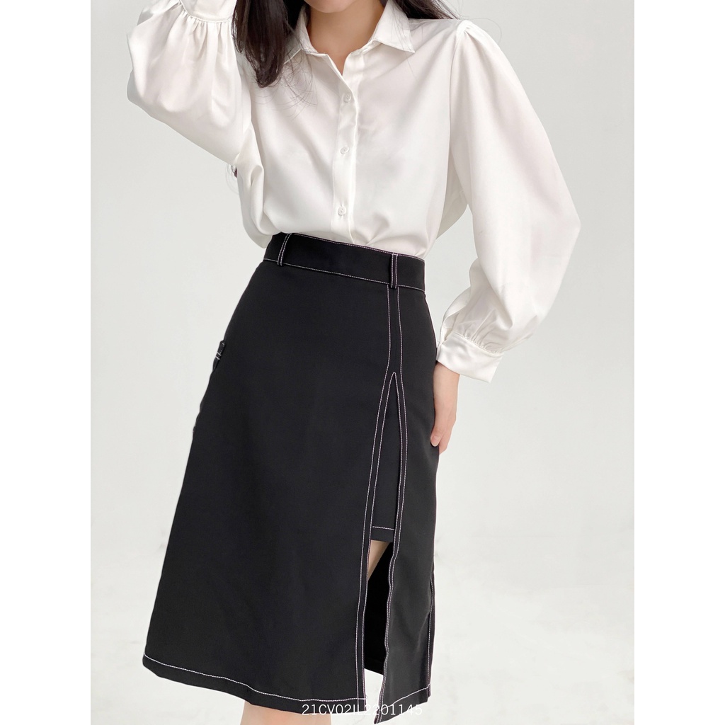 Chân váy dài vintage VMSTYLE thiết kế xẻ tà phối viền nổi bật cá tính -0515- CVD00001 | BigBuy360 - bigbuy360.vn