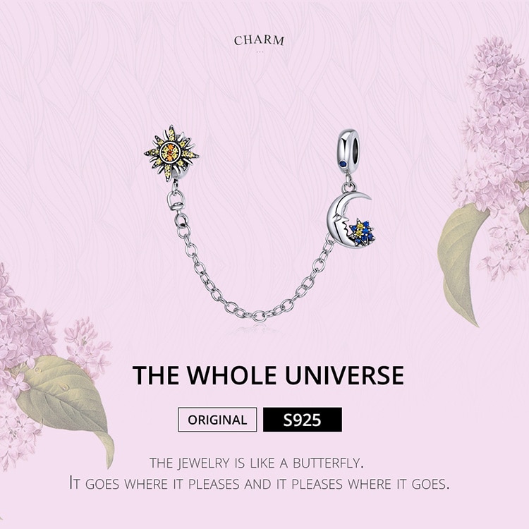 Hạt Trang Sức Bamoer SCC1763 Bằng Bạc S925 Hình Mặt Trăng Và Mặt Trời Có Dây Nối Dùng Làm Vòng Đeo Tay DIY