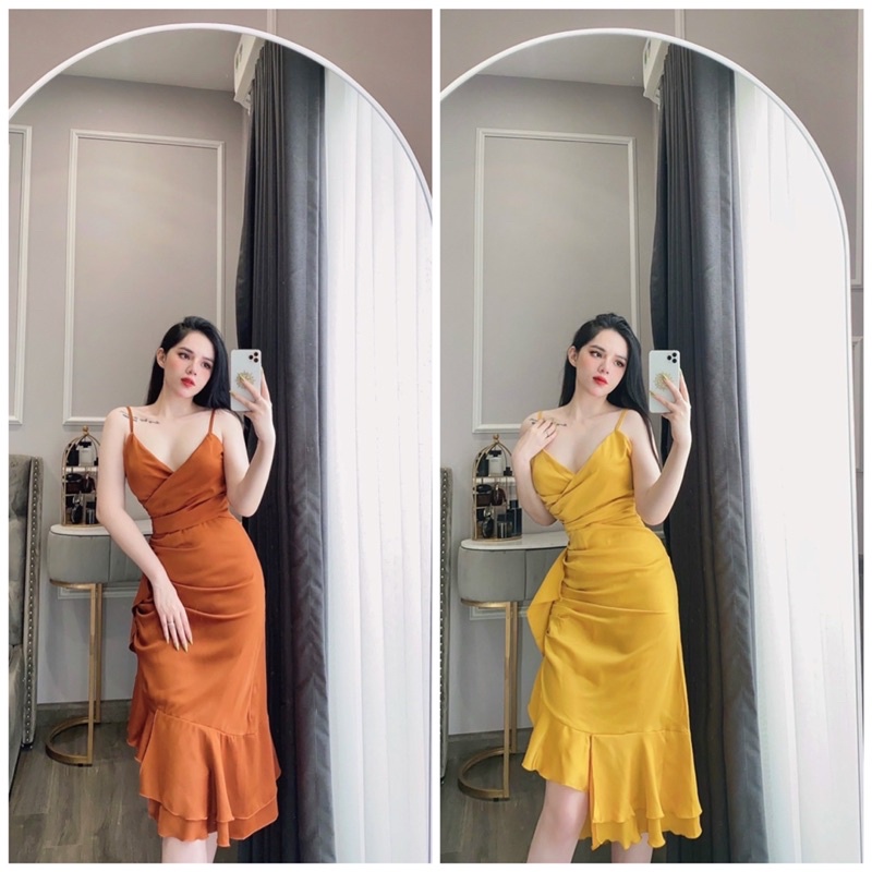 Đầm lụa body hai dây đuôi cá mã D50
