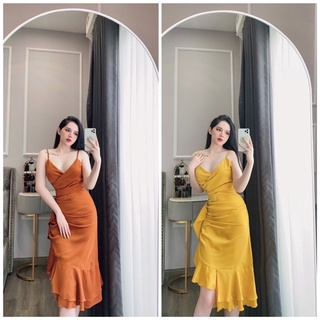 Đầm lụa body hai dây đuôi cá mã D50