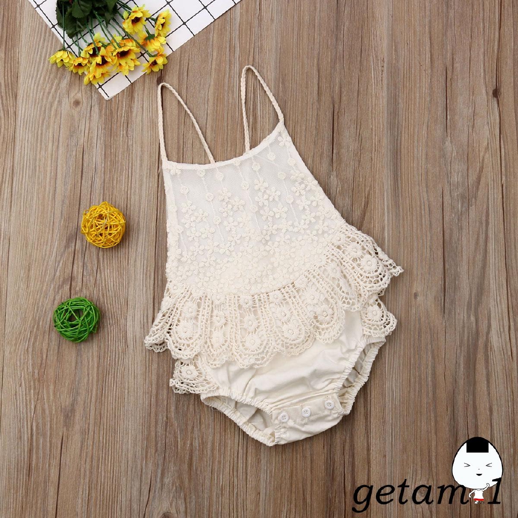 Áo liền quần phối ren hở lưng cho bé gái