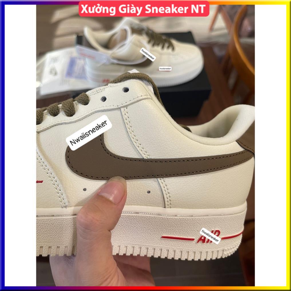 Giày AF1 trắng Full, Giày sneaker air force 1 vệt nâu White brown nam nữ cao cấp Full Box Bill dễ phối đồ | BigBuy360 - bigbuy360.vn