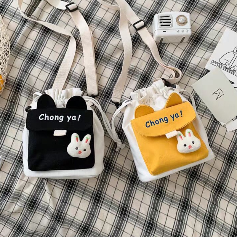 Túi đeo chéo IELGY vải canvas màu tương phản dễ thương phong cách thời trang Hàn Quốc