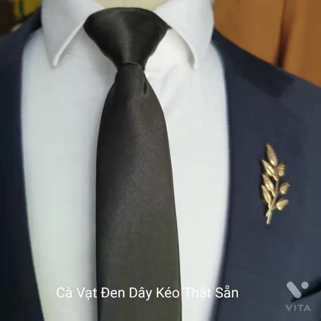 Cravat Cà Vạt Đen Nam TRAZ Bản Nhỏ 5Cm Dây Kéo Thắt Sẵn Tiện Lợi