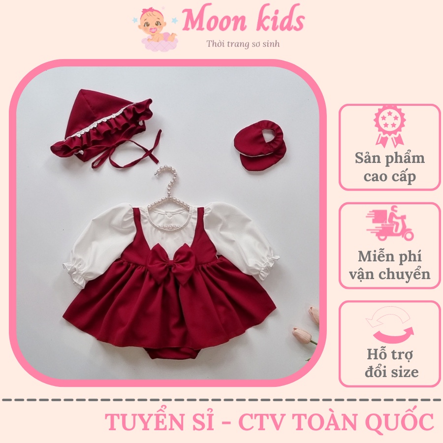 Váy Cho Bé Gái Sơ Sinh MOONKIDS, Đầm Công Chúa Cho Bé Sơ Sinh 0 12 Tháng, Làm Quà Đầy Tháng, Thôu Nôi