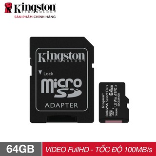 Thẻ nhớ micro SDXC Kingston 64GB Canvas Select Plus upto 100MB/s kèm Adapter - Hãng phân phối chính thức