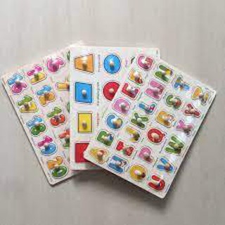 Combo 3 bảng núm gỗ cho bé (Số, hình khối; chữ cái TA)