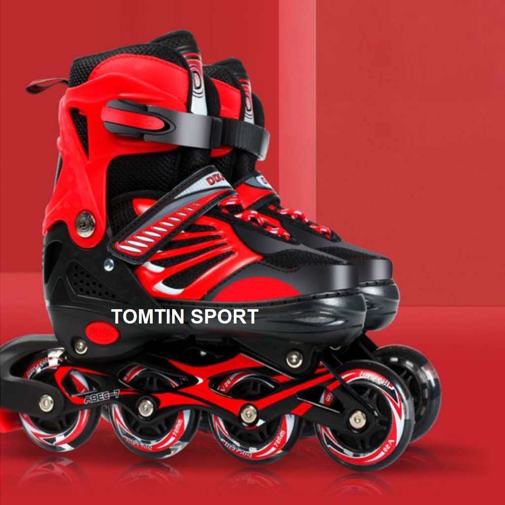 Giày patin trẻ em bánh cao su phát sáng led DIKASHI tặng bảo hộ chân tay cho bé trai và bé gái quà tặng thể thao