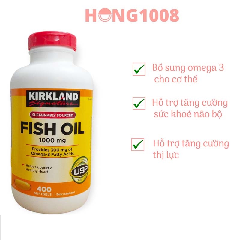 Viên Uống Fish Oil Dầu Cá Kirkland 400 Viên của Mỹ