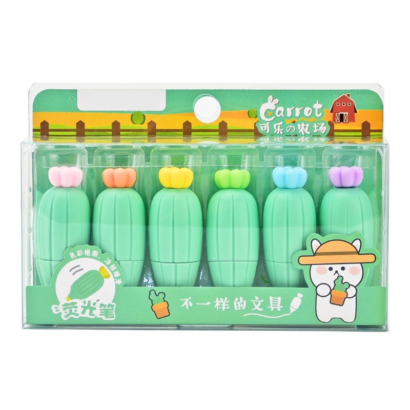 Set 6 Bút Dạ Quang Hình Cà Rốt Hoạt Hình Dễ Thương