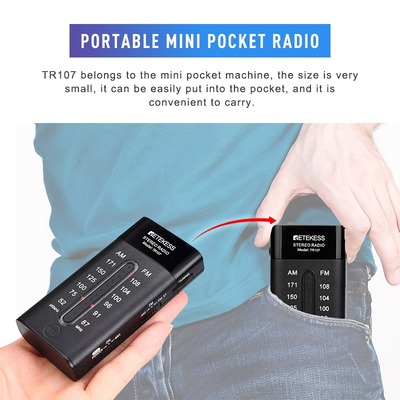 Radio RETEKESS TR107 Mini tích hợp tai nghe tiện dụng