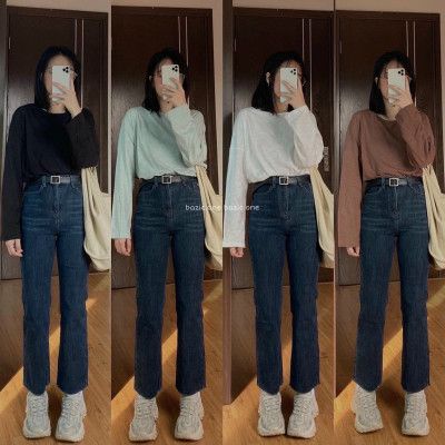 Quần Jeans dáng xuông dáng dài