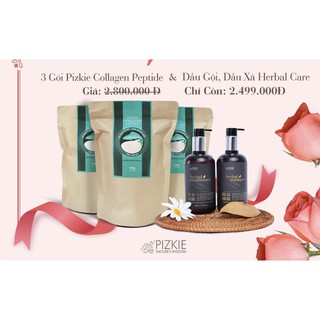 Combo 3 gói Collagen Pizkie 150g và bộ gội xả Pizkie 600ml
