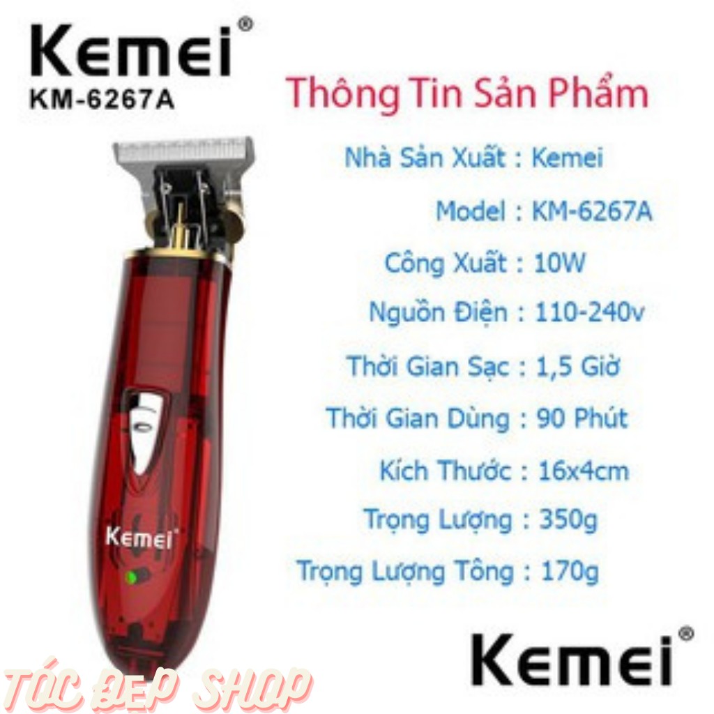 Tông Đơ Cắt Tóc Bấm Viền cạo trắng Kemei 6267A Mẫu Mới chính hãng