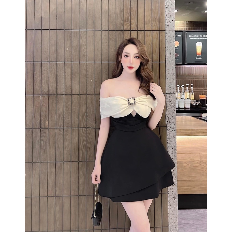 Váy tapta đen phối nơ