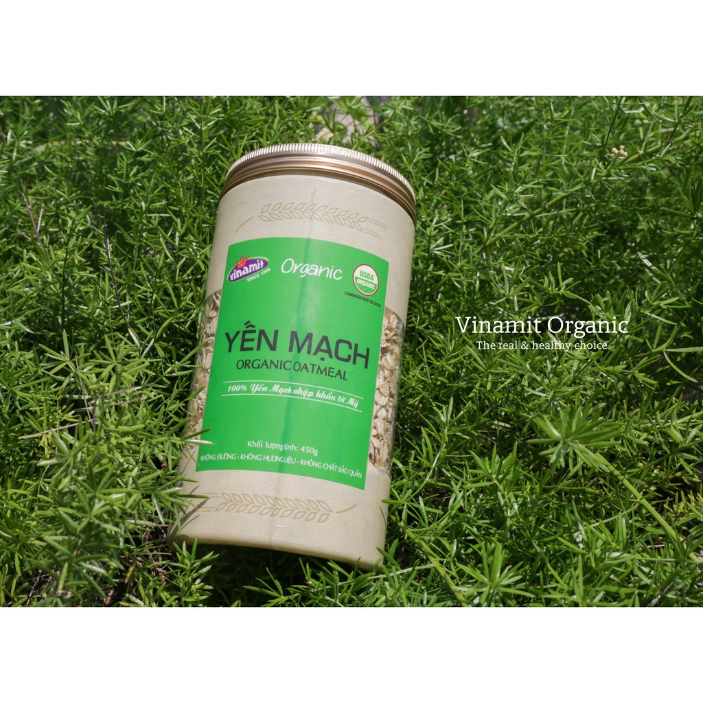 Yến mạch hữu cơ Vinamit Organic Lon 450g yến mạch nhập khẩu từ Mỹ EXP 10/5/2020