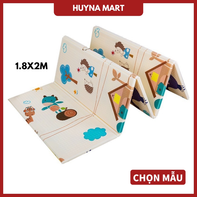 Thảm trải sàn xốp XPE 2 mặt phủ Silicone Hàn Quốc mẫu đẹp chống thấm tuyệt đối, chống ngã, cho bé tập bò kèm túi 1m8- 2m