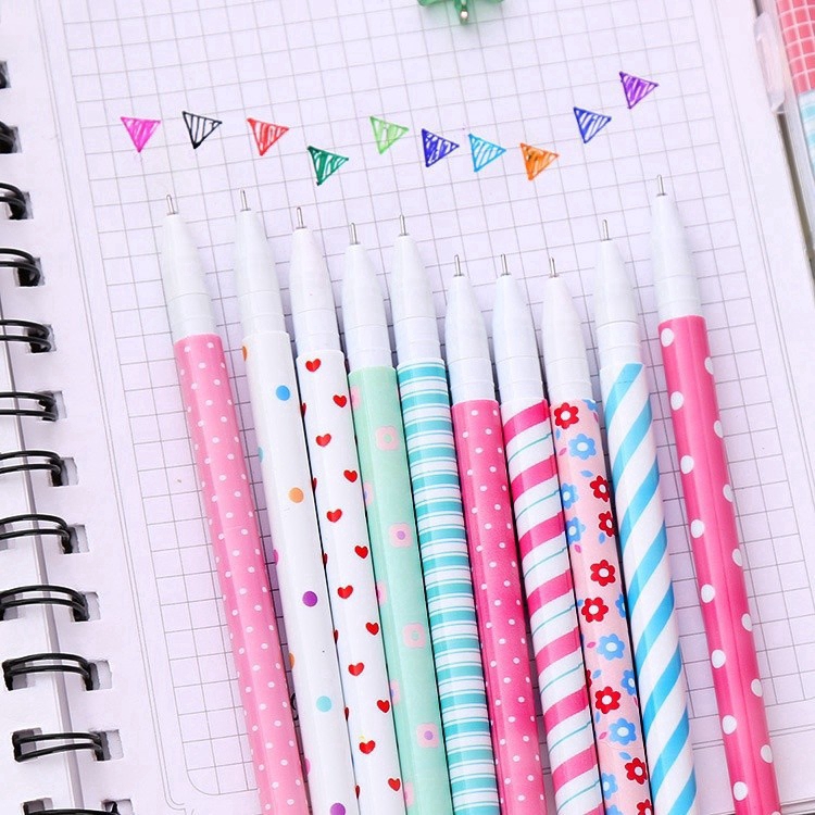 Bộ 10 bút mực 0.38mm có nắp đậy họa tiết dễ thương dành cho bé gái