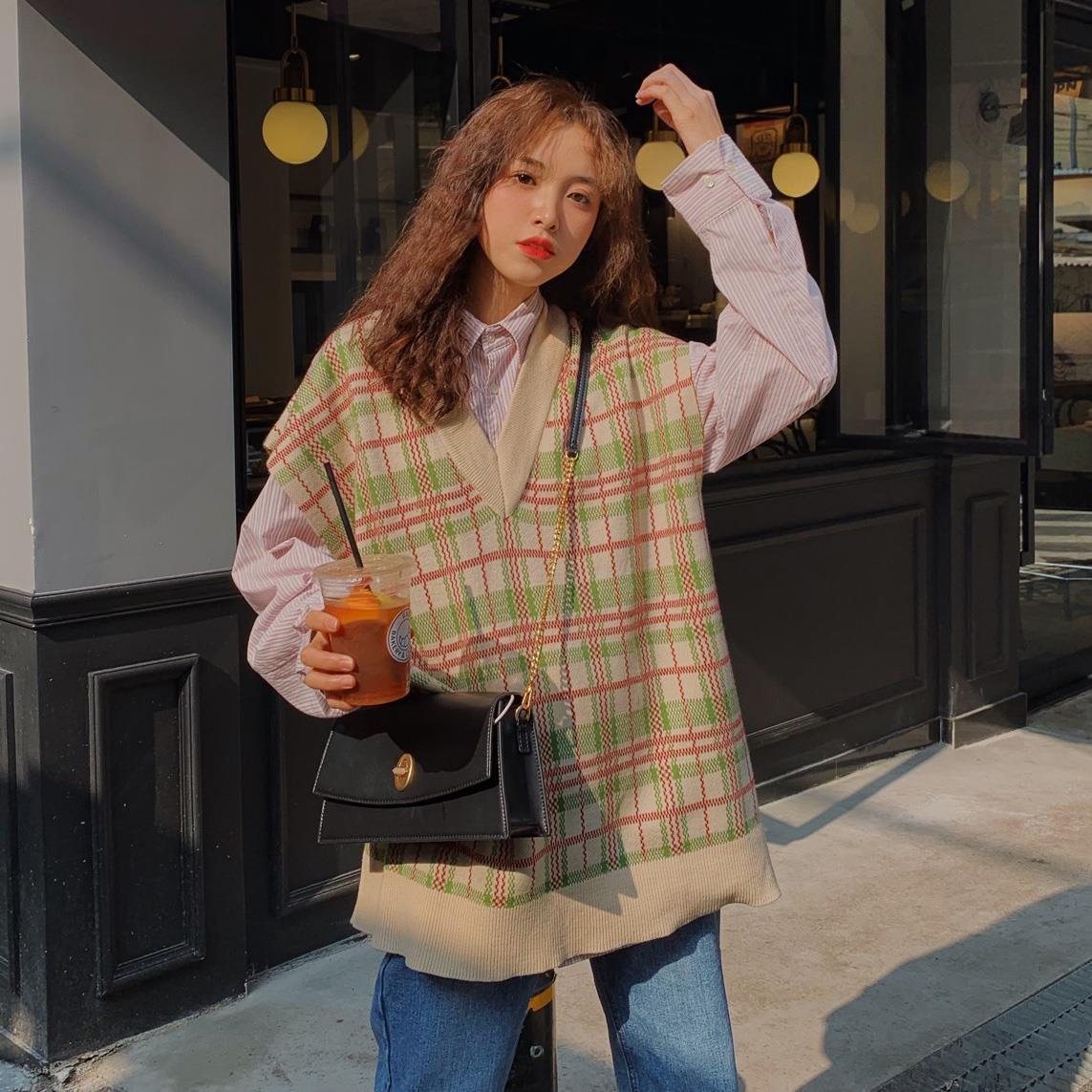 New Korean V-neck Plaid women's Vest | BigBuy360 - bigbuy360.vn