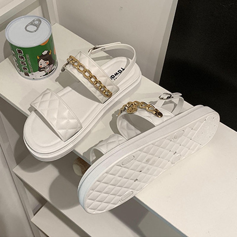 XIELUAIZTA Xăng đan Đế Xuồng Hở Ngón Phối Dây Xích Thời Trang Hàn Quốc Cho Nữ