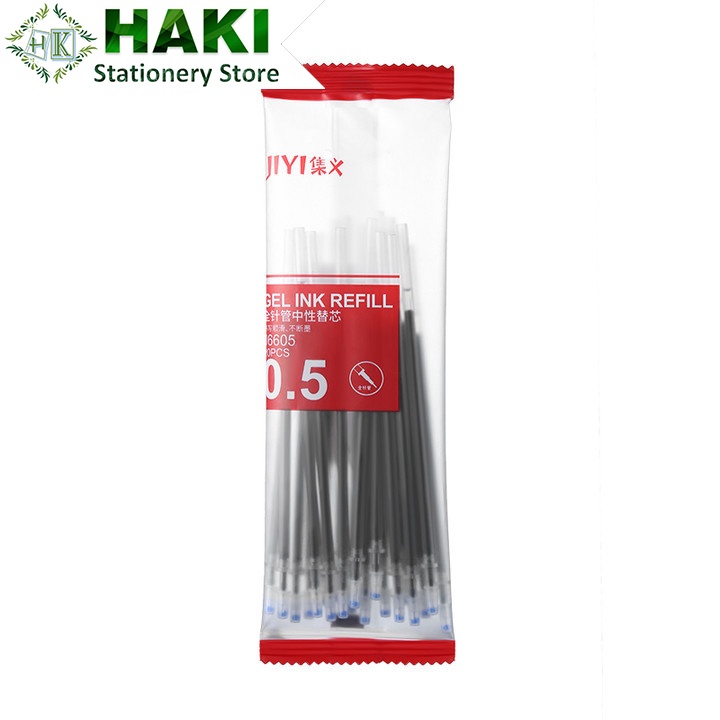 Ngòi bút bi mực gel 0.5mm HAKI túi 20 ruột bút màu đen đỏ xanh giá rẻ