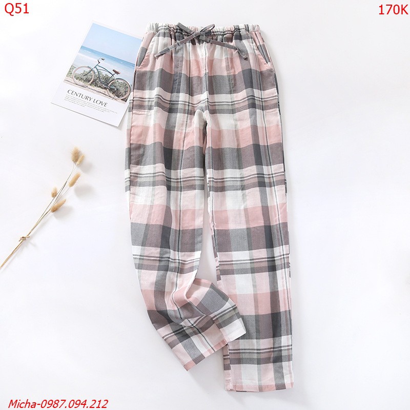 Quần nữ vải xô Nhật mềm nhẹ, họa tiết kẻ caro 💐FREE SHIP💐 | BigBuy360 - bigbuy360.vn