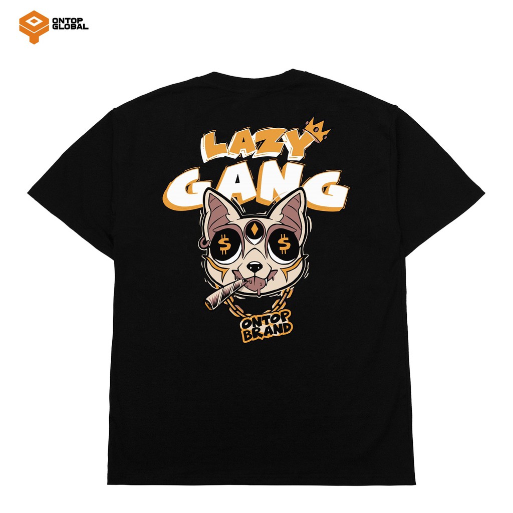 Áo thun tay lỡ form rộng nam nữ màu đen Lazy Gang local brand ONTOP