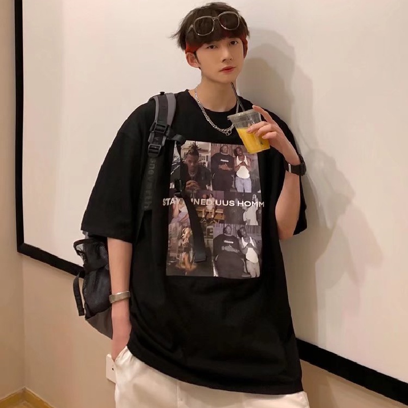 Áo Thun Tay Ngắn Dáng Rộng In Chữ Phong Cách Hip Hop Hàn Quốc Thời Trang Mùa Hè Cho Nam size M-5XL