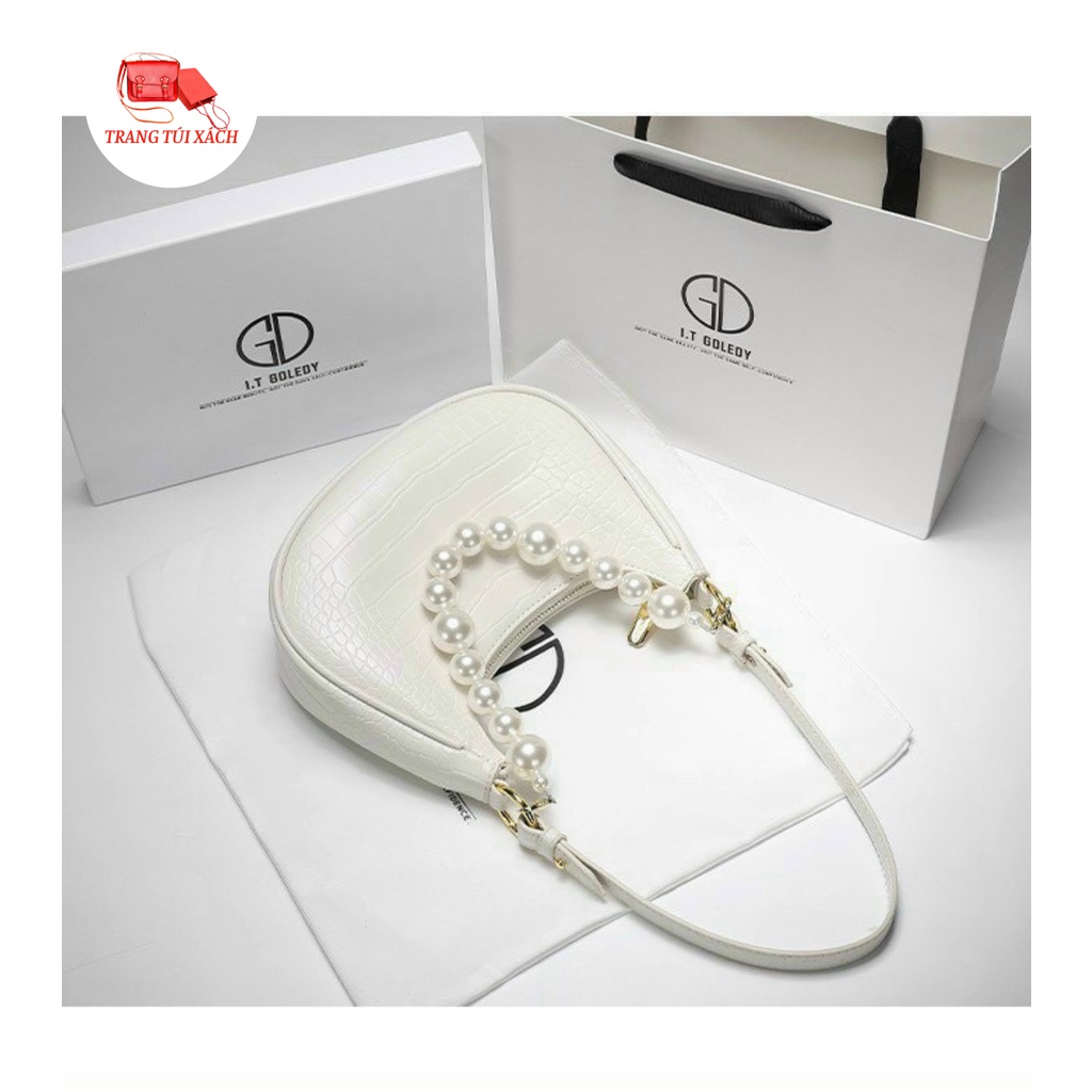 Túi Kẹp Nách Túi Xách Nữ Đeo Vai Dáng Thuyền Da Vân Kèm Dây Ngọc Sang Chảnh TTX88