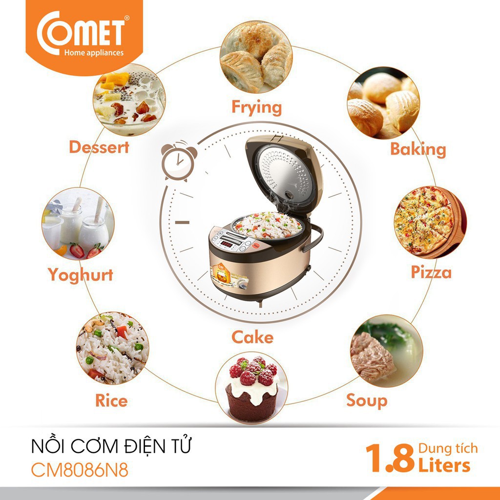 Nồi Cơm Điện Tử Comet CM8086N8 Dung Tích 1.8L - Bảo Hành Chính Hãng