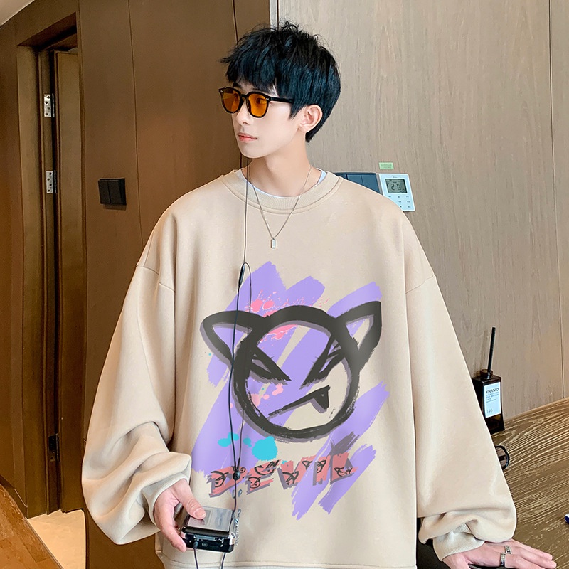 Áo Nỉ Cổ Tròn Dáng Rộng In Họa Tiết Graffiti Phong Cách Hip Hop Đường Phố Mỹ Cho Nam Fruiline Fru093